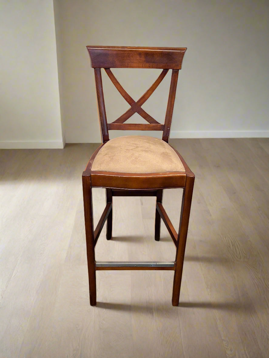 Elegant Wooden Bar Stool with Soft Upholstered Seat – Minor Wear - 2ndhandwarehouse.com