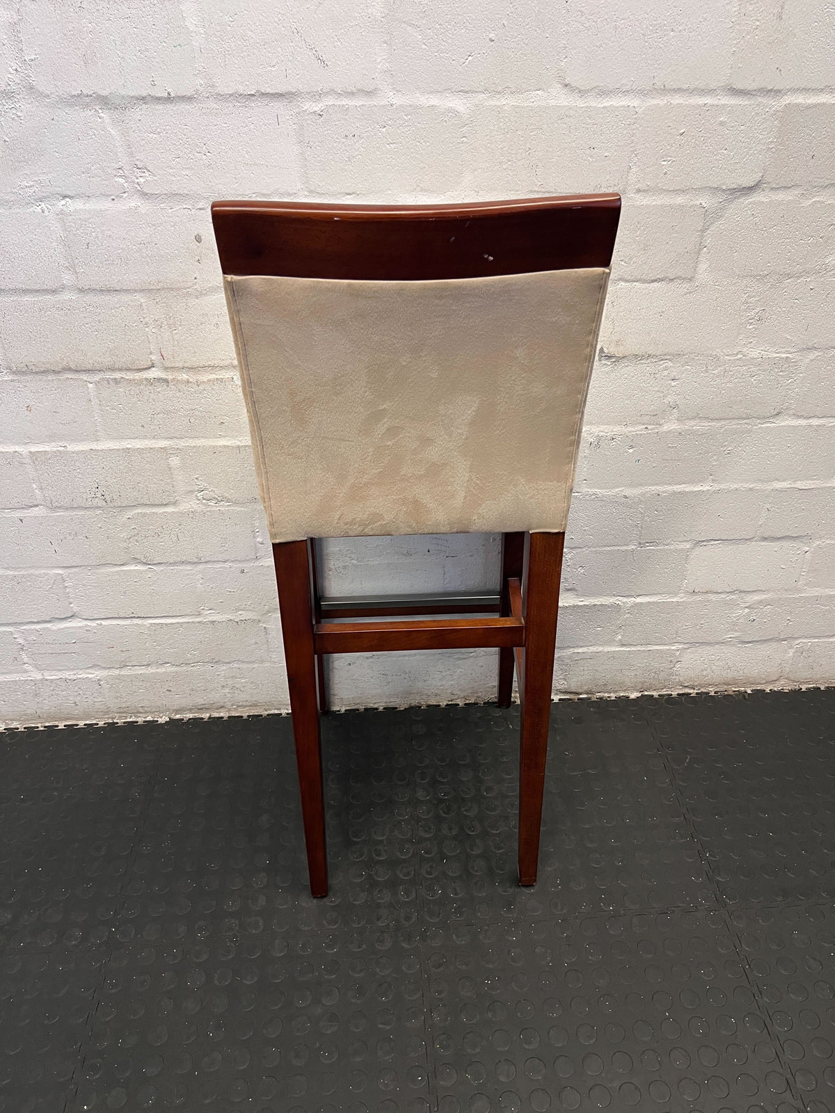 Chic Beige Fabric Bar Stool with Rich Wooden Accents - 2ndhandwarehouse.com