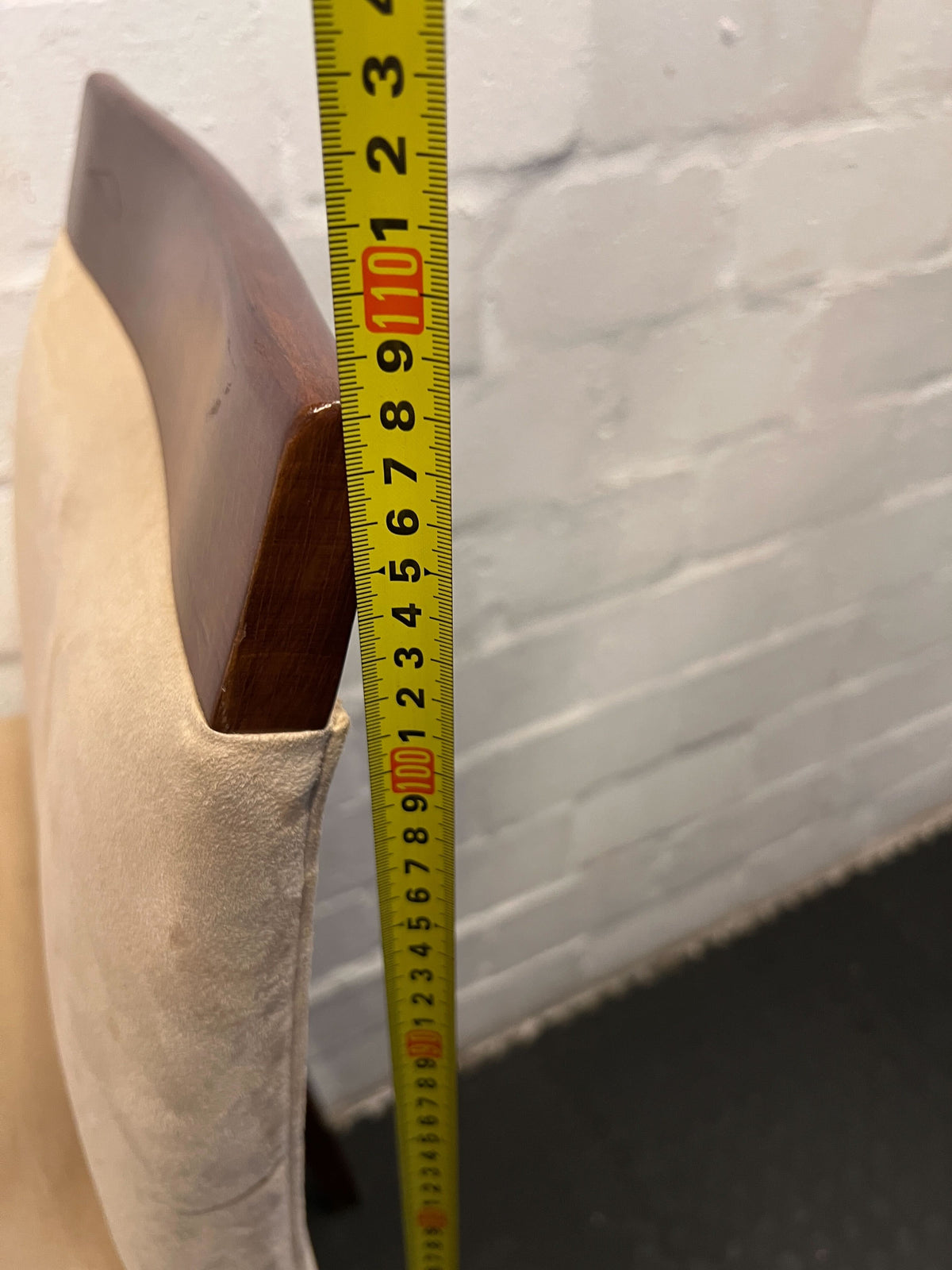 Chic Beige Fabric Bar Stool with Rich Wooden Accents - 2ndhandwarehouse.com