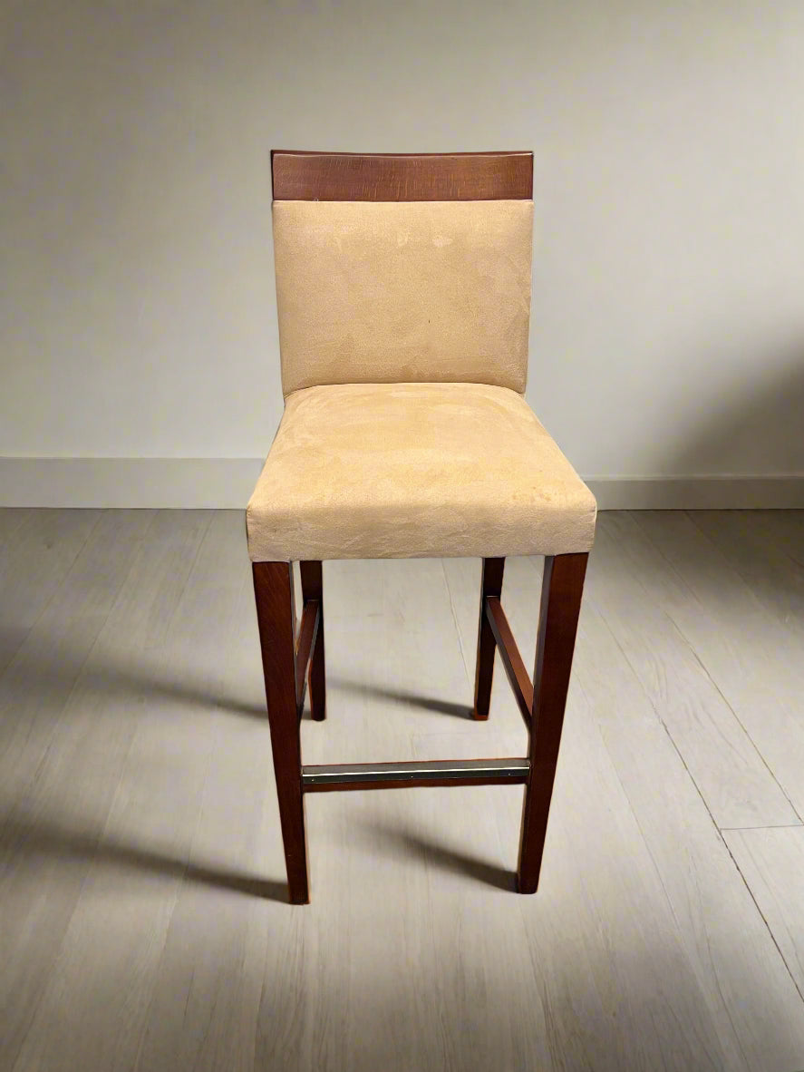 Chic Beige Fabric Bar Stool with Rich Wooden Accents - 2ndhandwarehouse.com