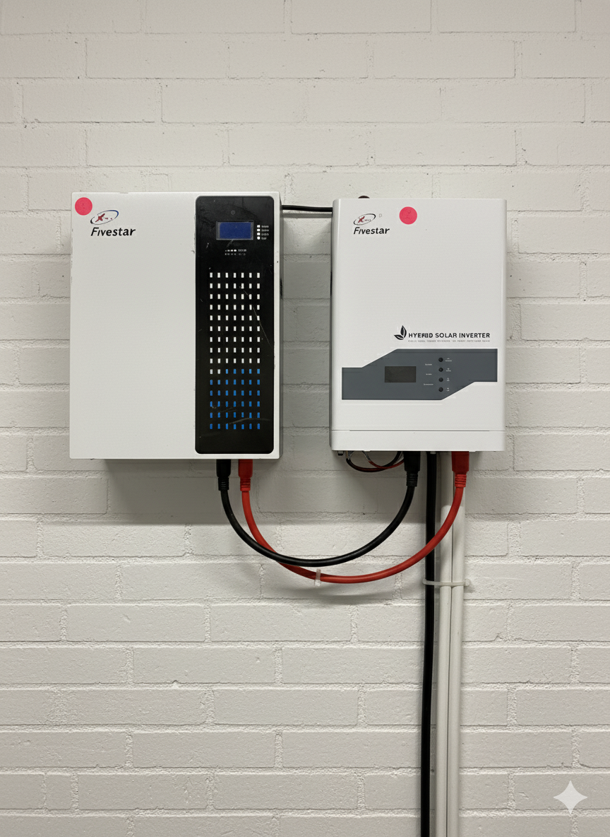 Fivestar 3kVA 24V Hybrid Inverter + 3.84kWh LiFePO₄ Battery Bundle — Pure Sine, 60A Solar Charger