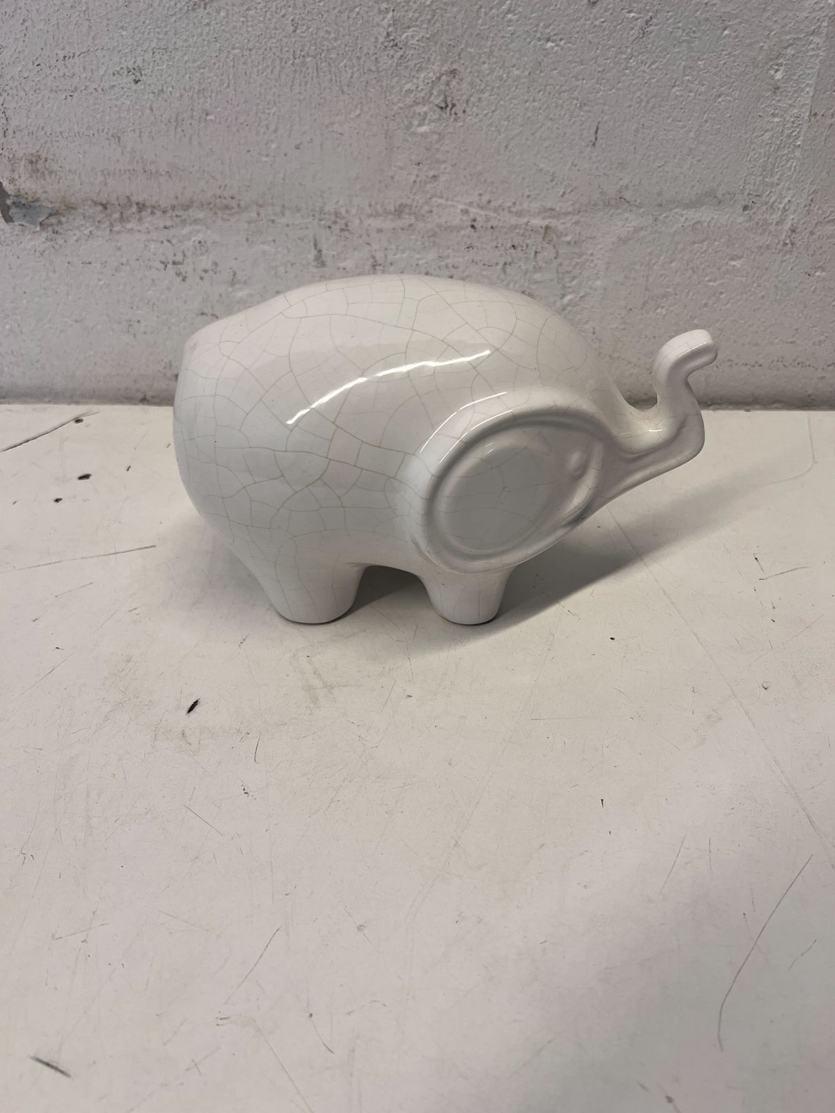 Charming White Ceramic Elephant Figurine with Crackle Finish