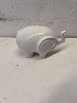 Charming White Ceramic Elephant Figurine with Crackle Finish