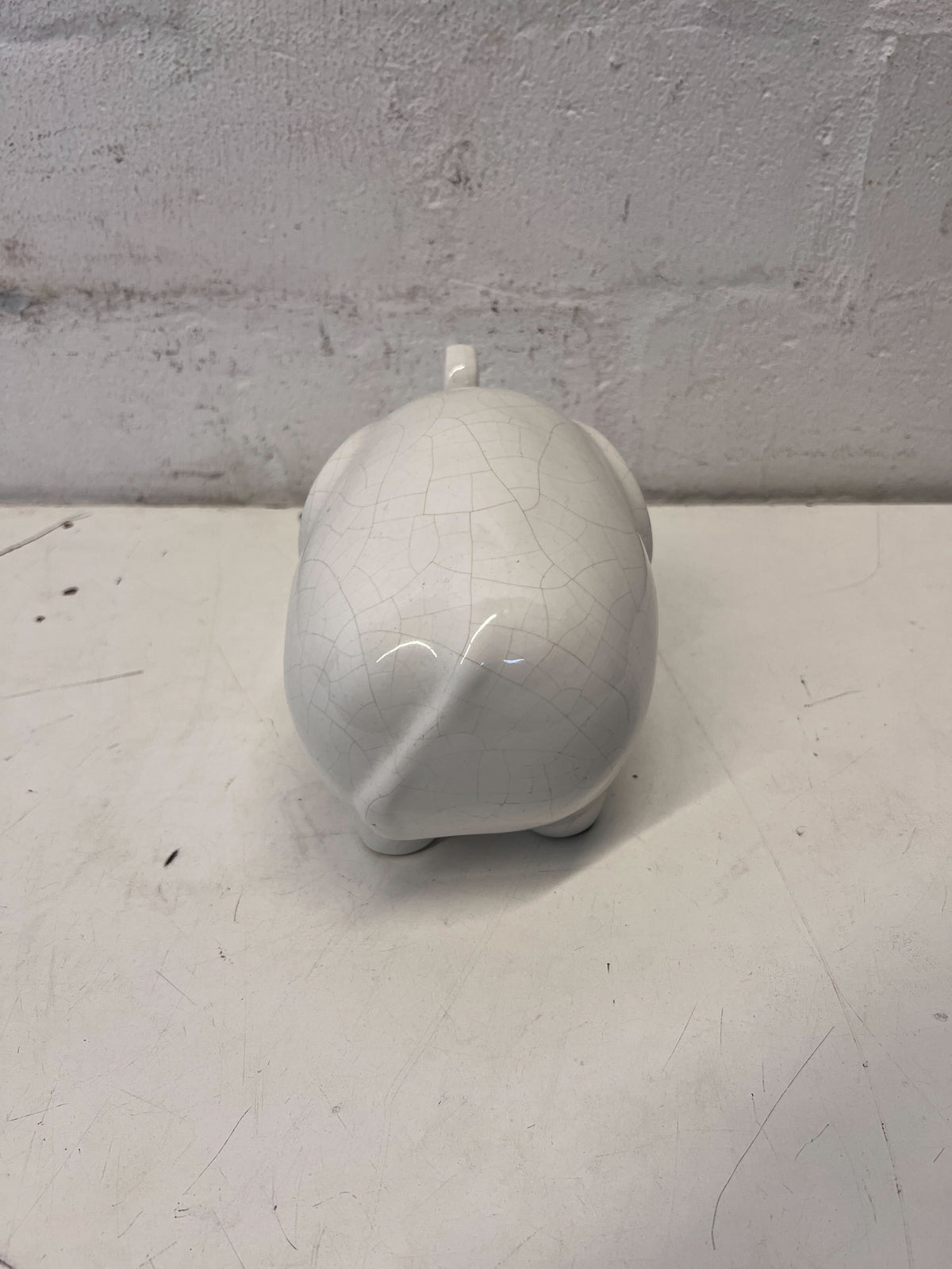 Charming White Ceramic Elephant Figurine with Crackle Finish