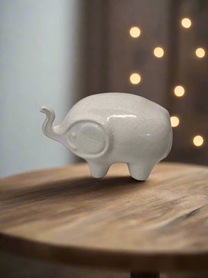 Charming White Ceramic Elephant Figurine with Crackle Finish