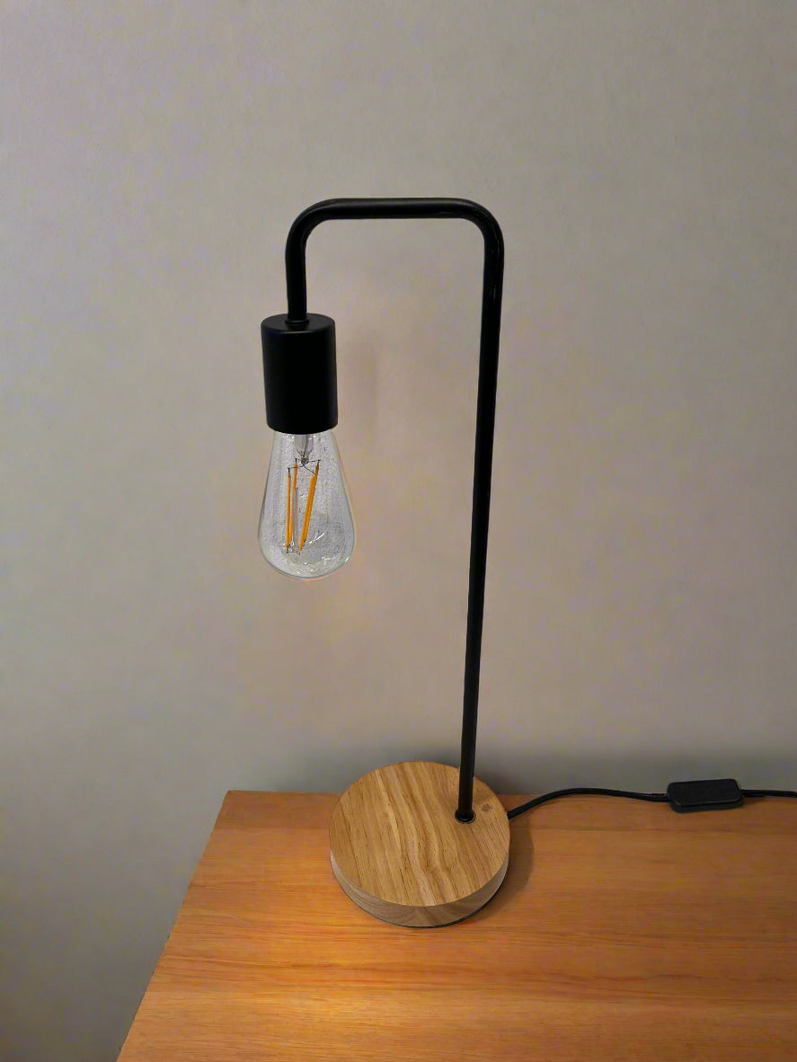 Stylish Black and Wood Table Lamp with Unique Design