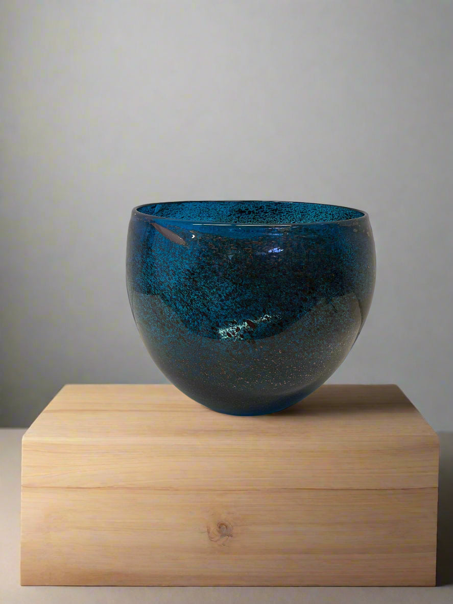 Ceramic Decorative Bowl in Iridescent Blue and Black Finish