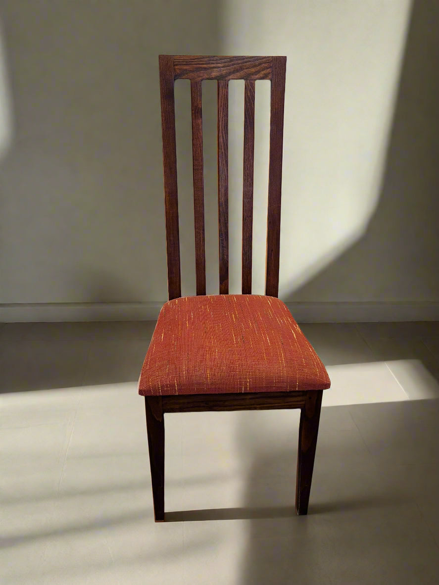 Elegant Dark Wood Dining Chair with Upholstered Red Seat