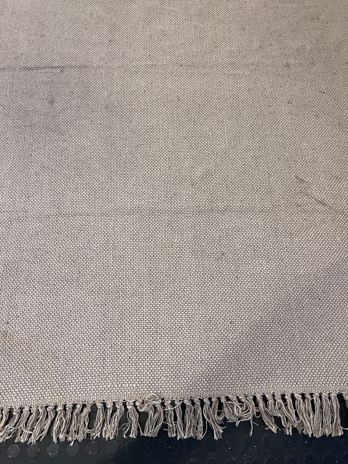 Natural Beige Woven Area Rug with Fringed Edges - Great Condition