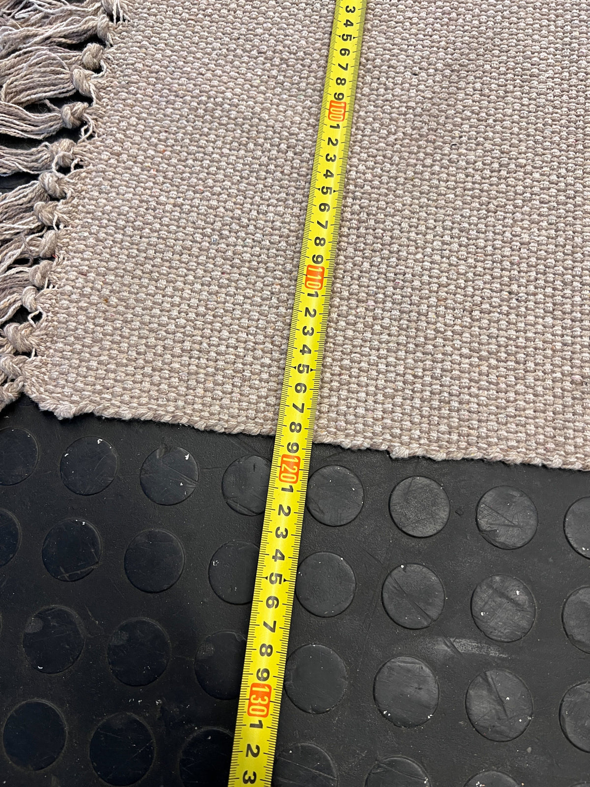 Natural Beige Woven Area Rug with Fringed Edges - Great Condition