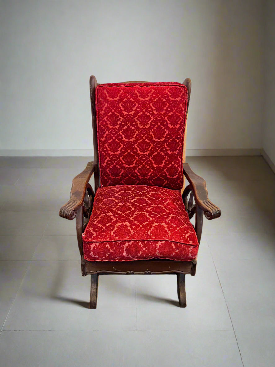 Vintage Red Velvet Rocking Chair with Wooden Frame