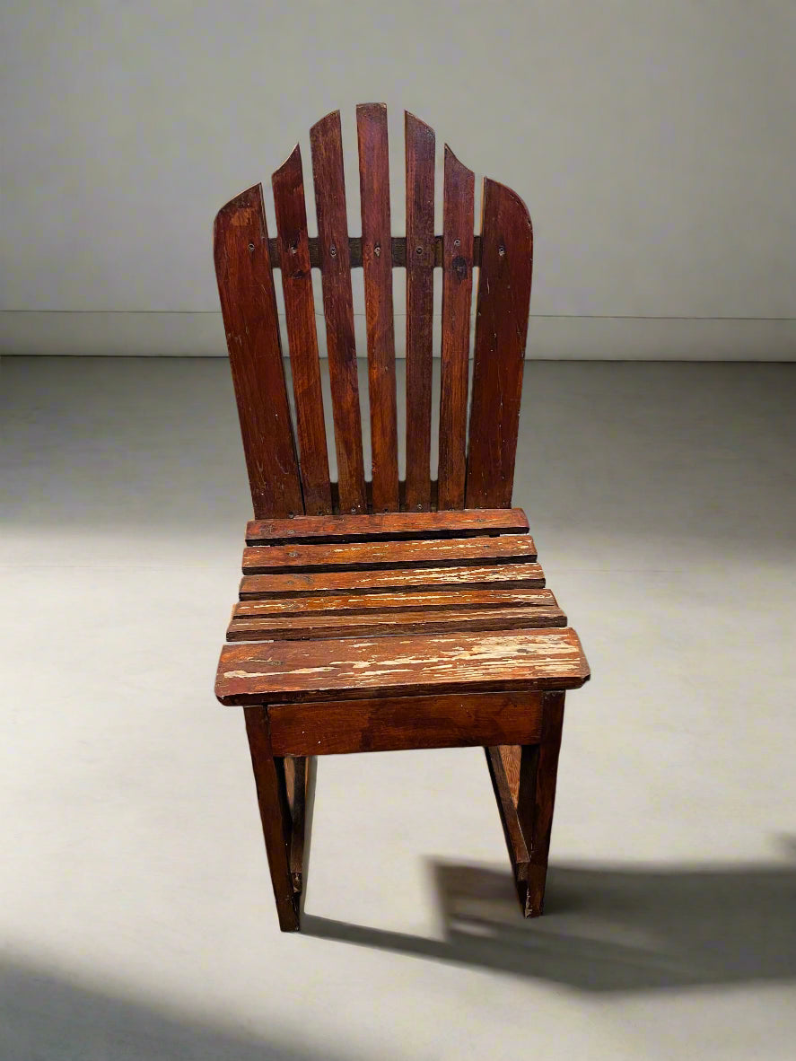 Vintage Wooden Slatted Chair with Minor Wear – Ideal for Patio