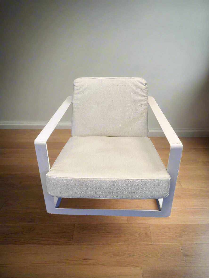 Stylish White Faux Leather Armchair with Minor Wear