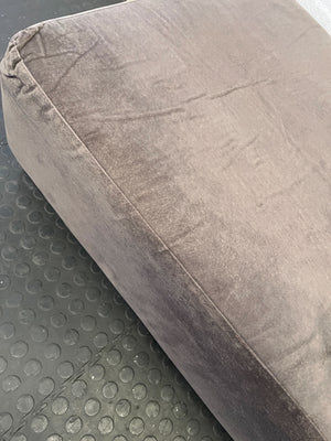 Stylish Brown Fabric Ottoman with Wooden Legs – Minor Wear