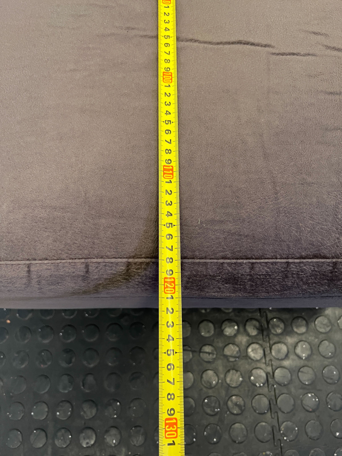 Stylish Brown Fabric Ottoman with Wooden Legs – Minor Wear