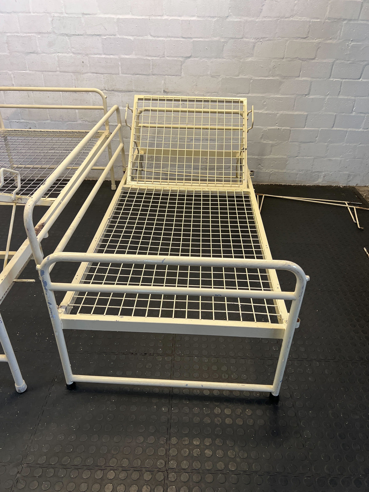 Sturdy White Metal Hospital Bed with Wheels
