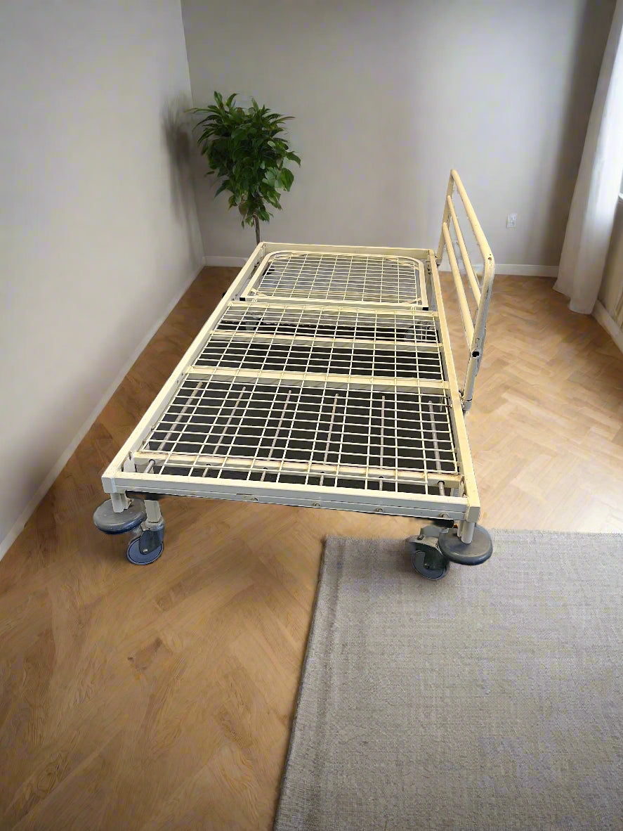 Sturdy White Metal Hospital Bed with Wheels