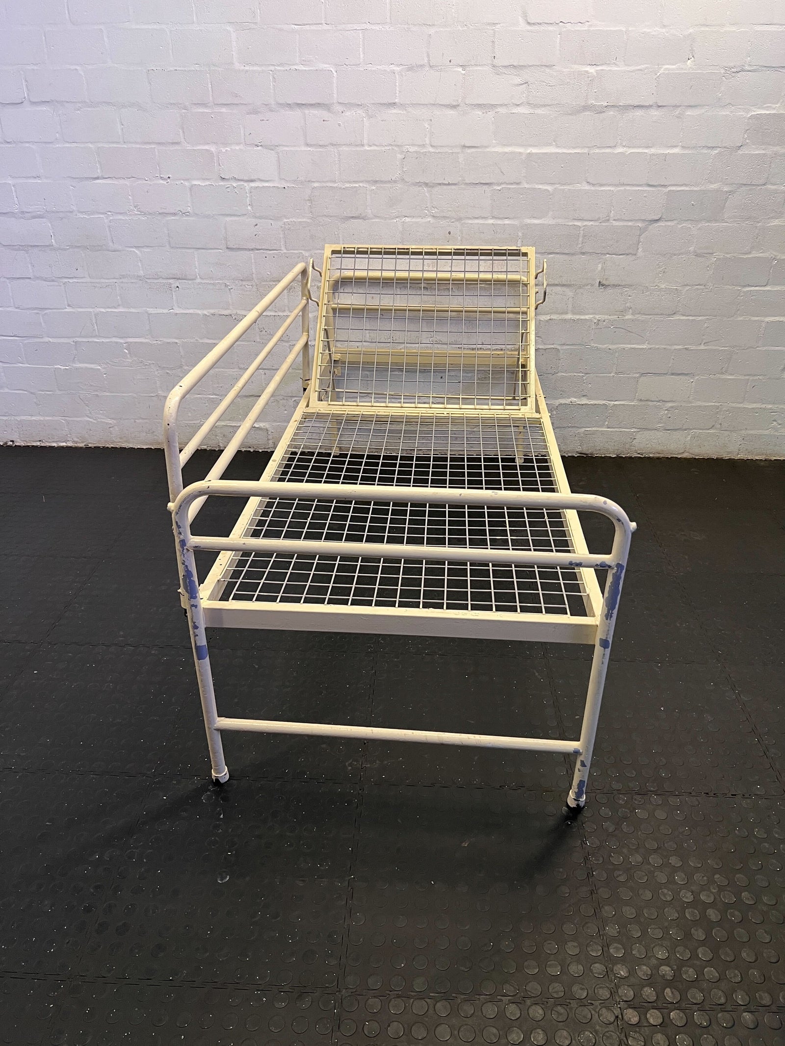 Vintage White Metal Single Bed Frame with Adjustable Headrest