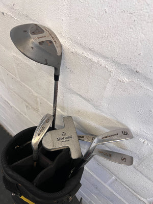 🏌️‍♂️ Stylish Black and Yellow Golf Bag with Clubs – Great Condition!