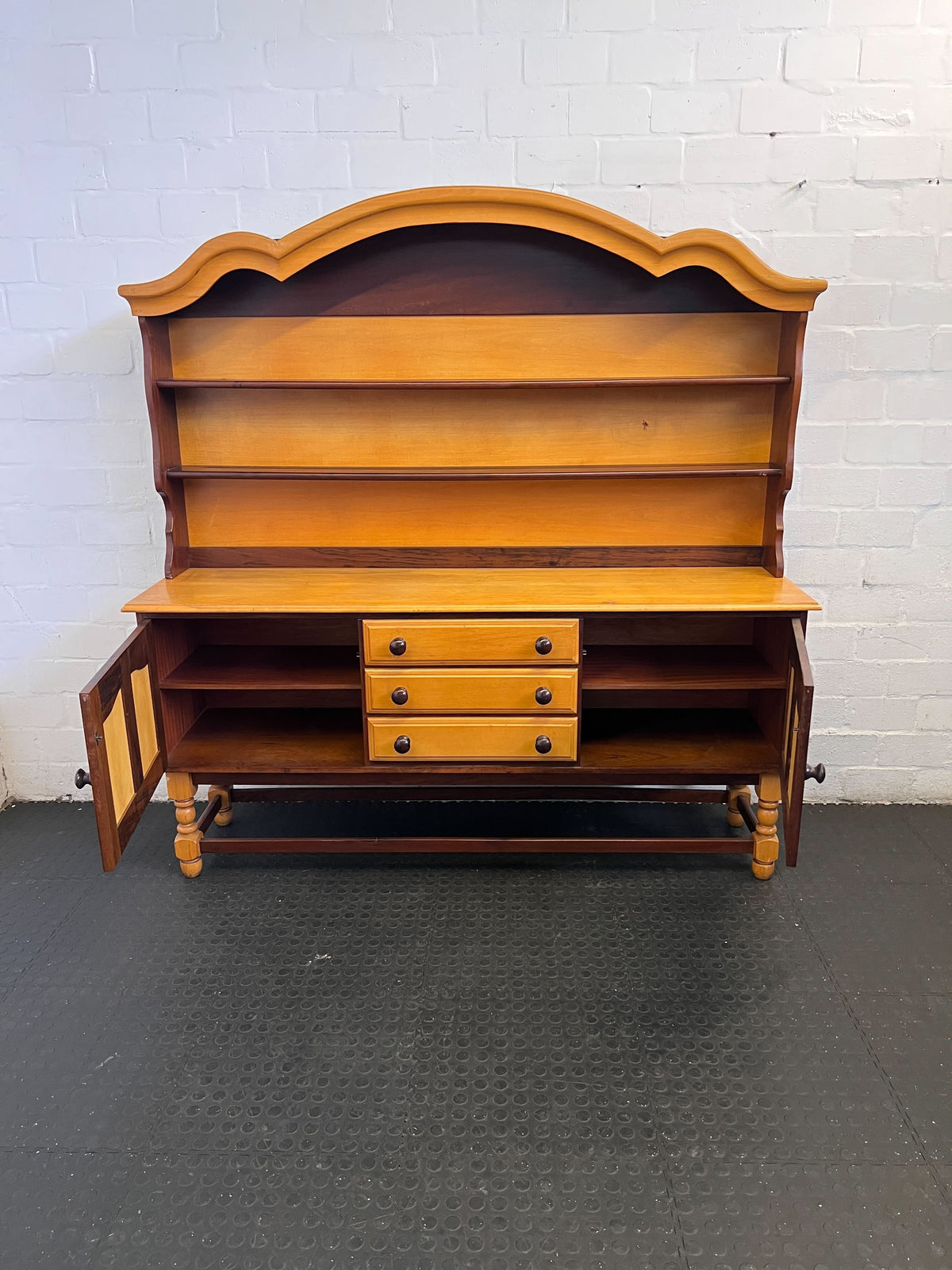Rustic Oak & Mahogany Sideboard Cabinet with Shelves and Drawers