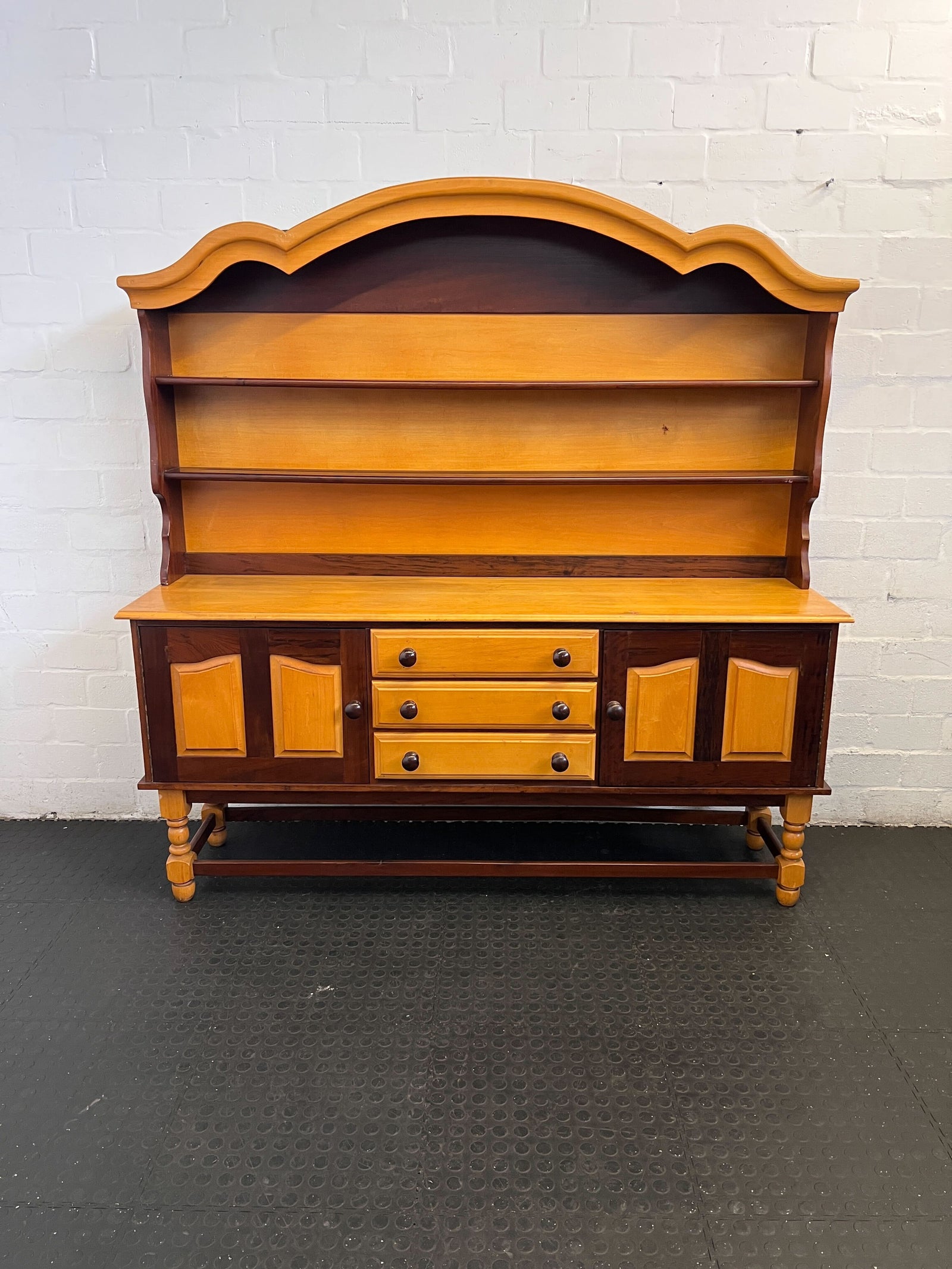 Rustic Oak & Mahogany Sideboard Cabinet with Shelves and Drawers