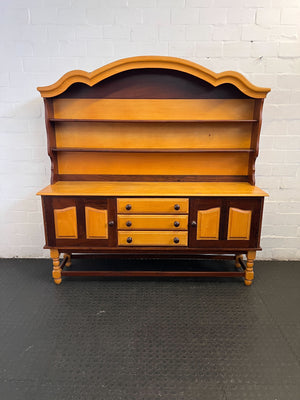 Rustic Oak & Mahogany Sideboard Cabinet with Shelves and Drawers