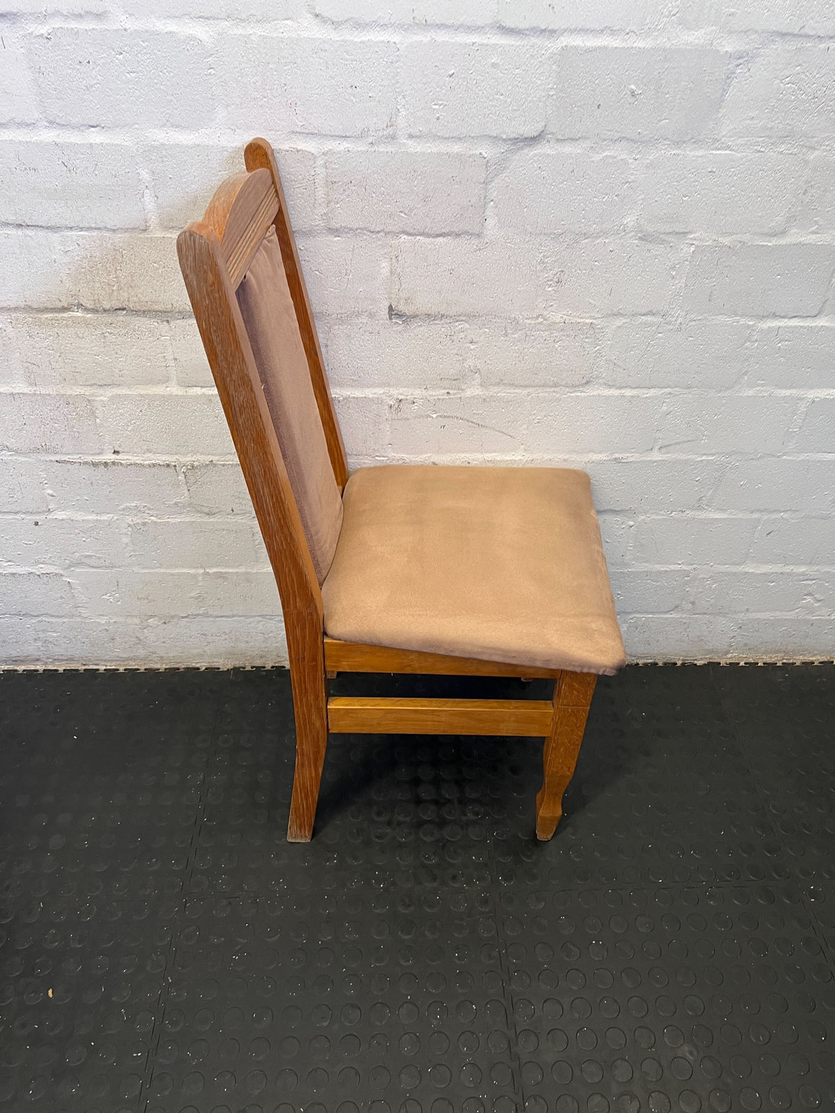 Vintage Wooden Dining Chair with Beige Upholstered Seat
