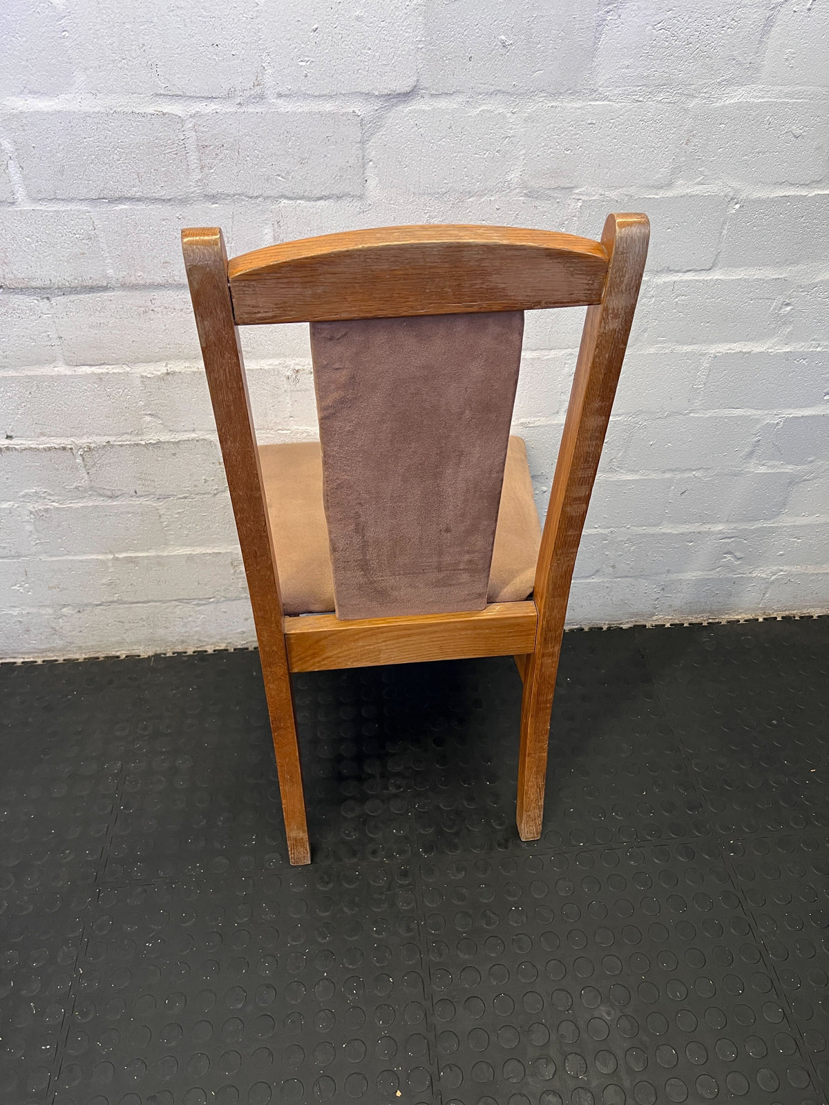 Vintage Wooden Dining Chair with Beige Upholstered Seat