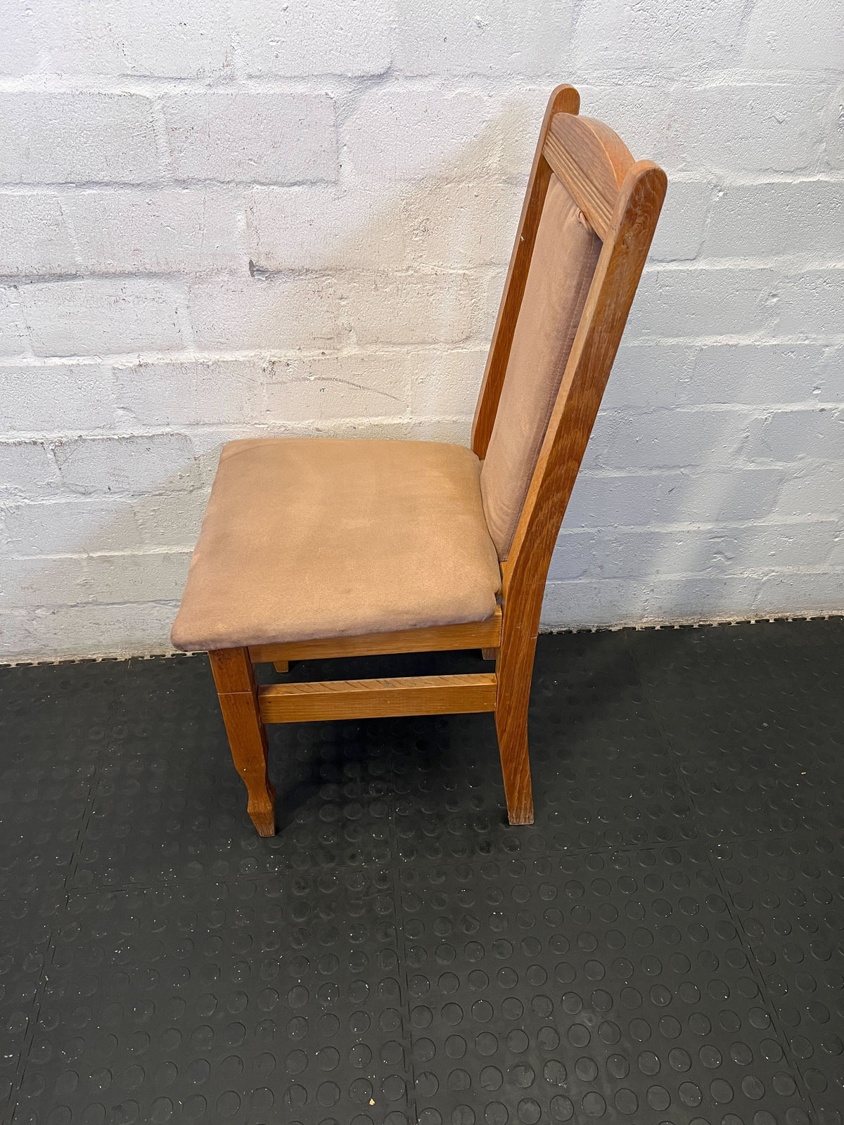 Vintage Wooden Dining Chair with Beige Upholstered Seat
