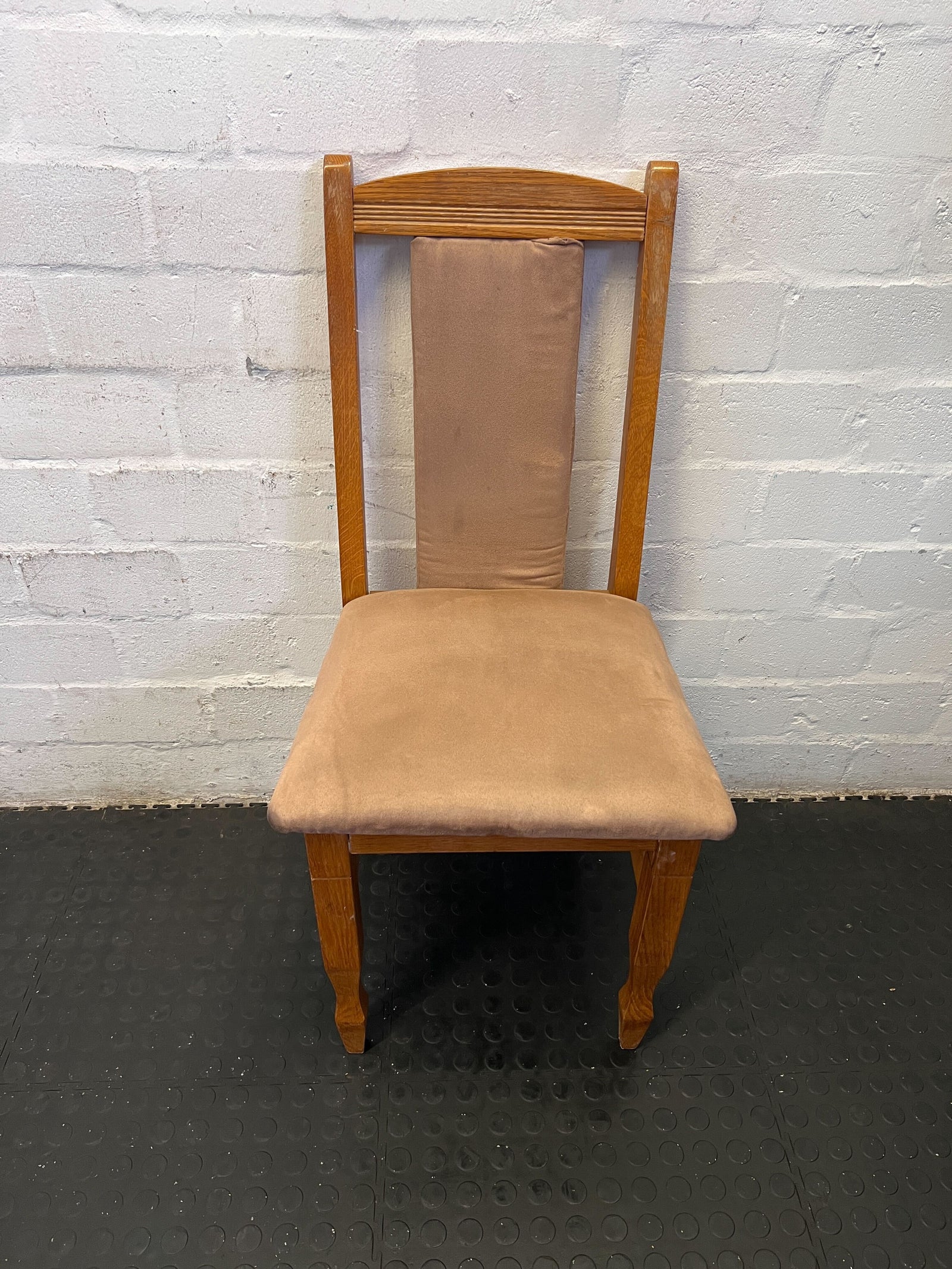 Vintage Wooden Dining Chair with Beige Upholstered Seat
