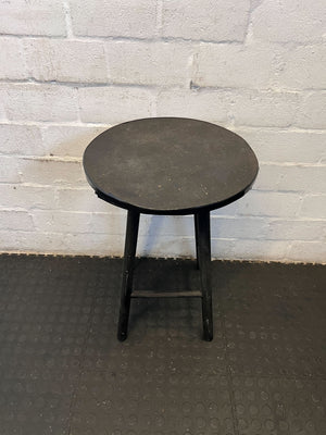 Vintage Black Round Wooden Stool with Minor Wear