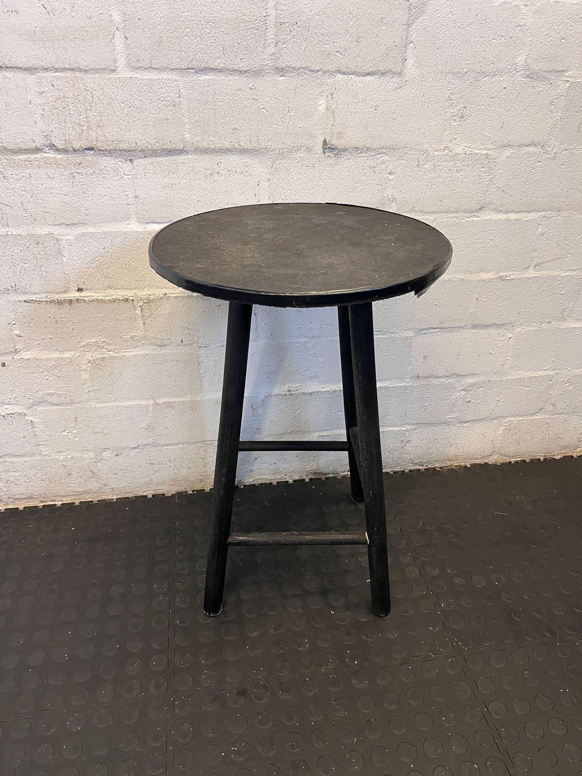 Vintage Black Round Wooden Stool with Minor Wear