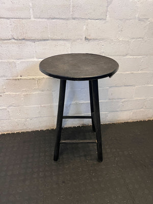 Vintage Black Round Wooden Stool with Minor Wear