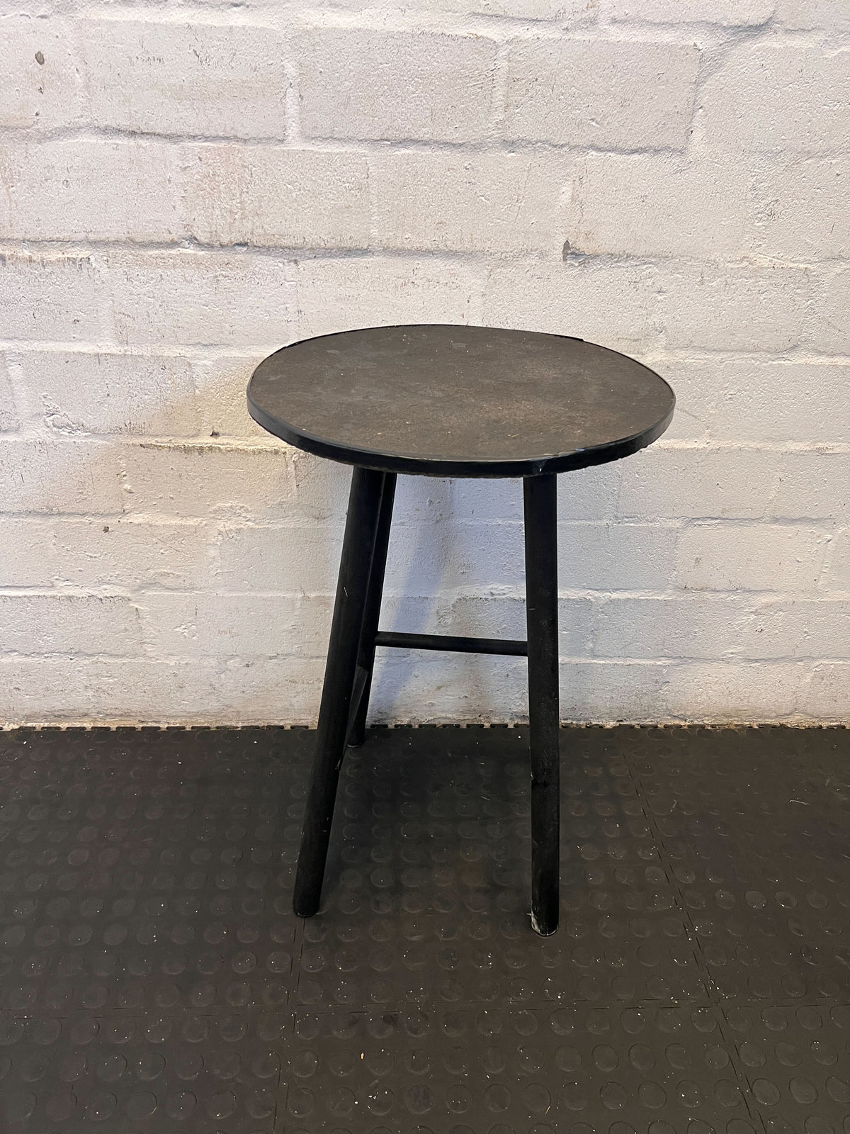 Vintage Black Round Wooden Stool with Minor Wear