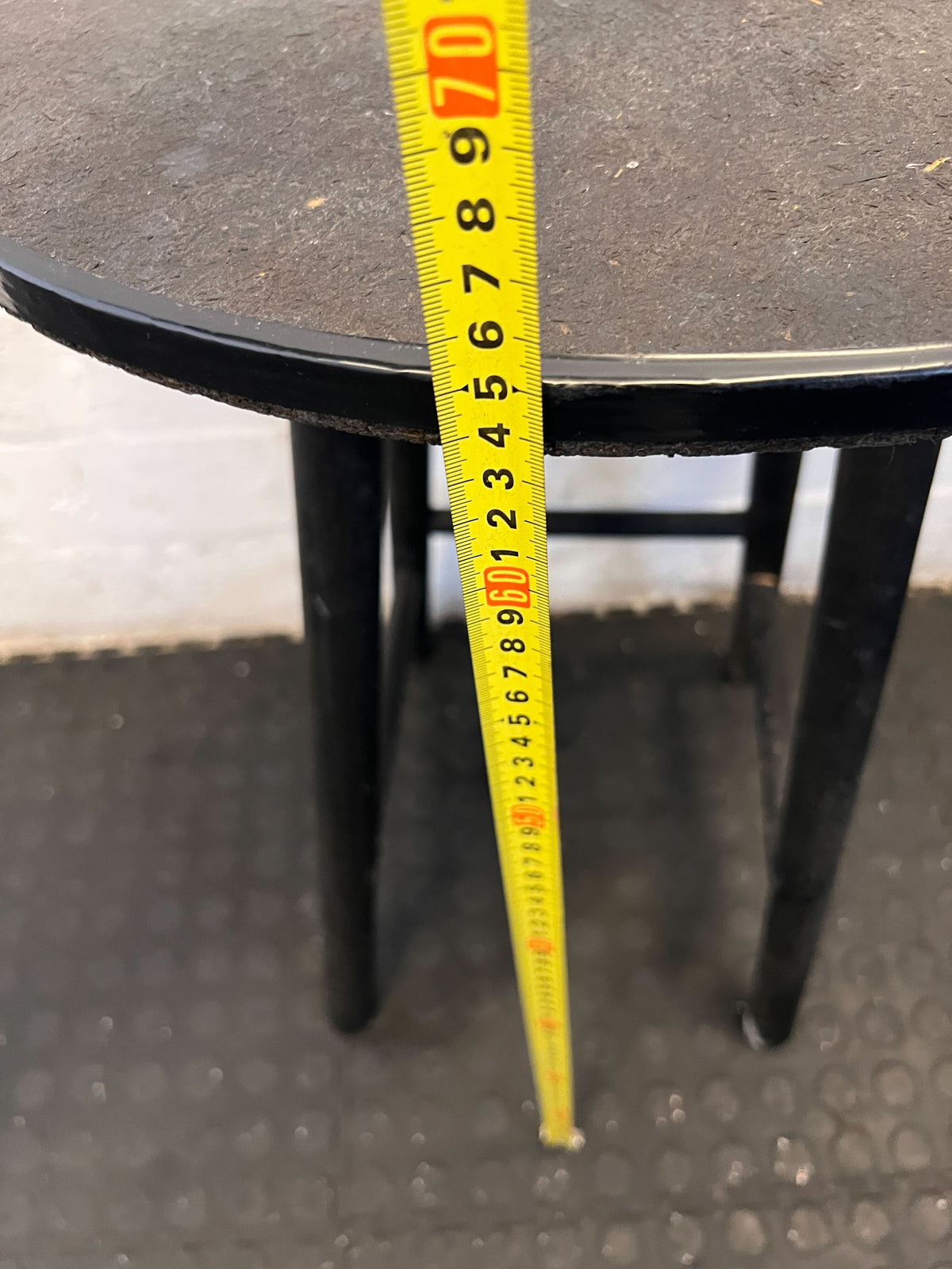 Vintage Black Round Wooden Stool with Minor Wear