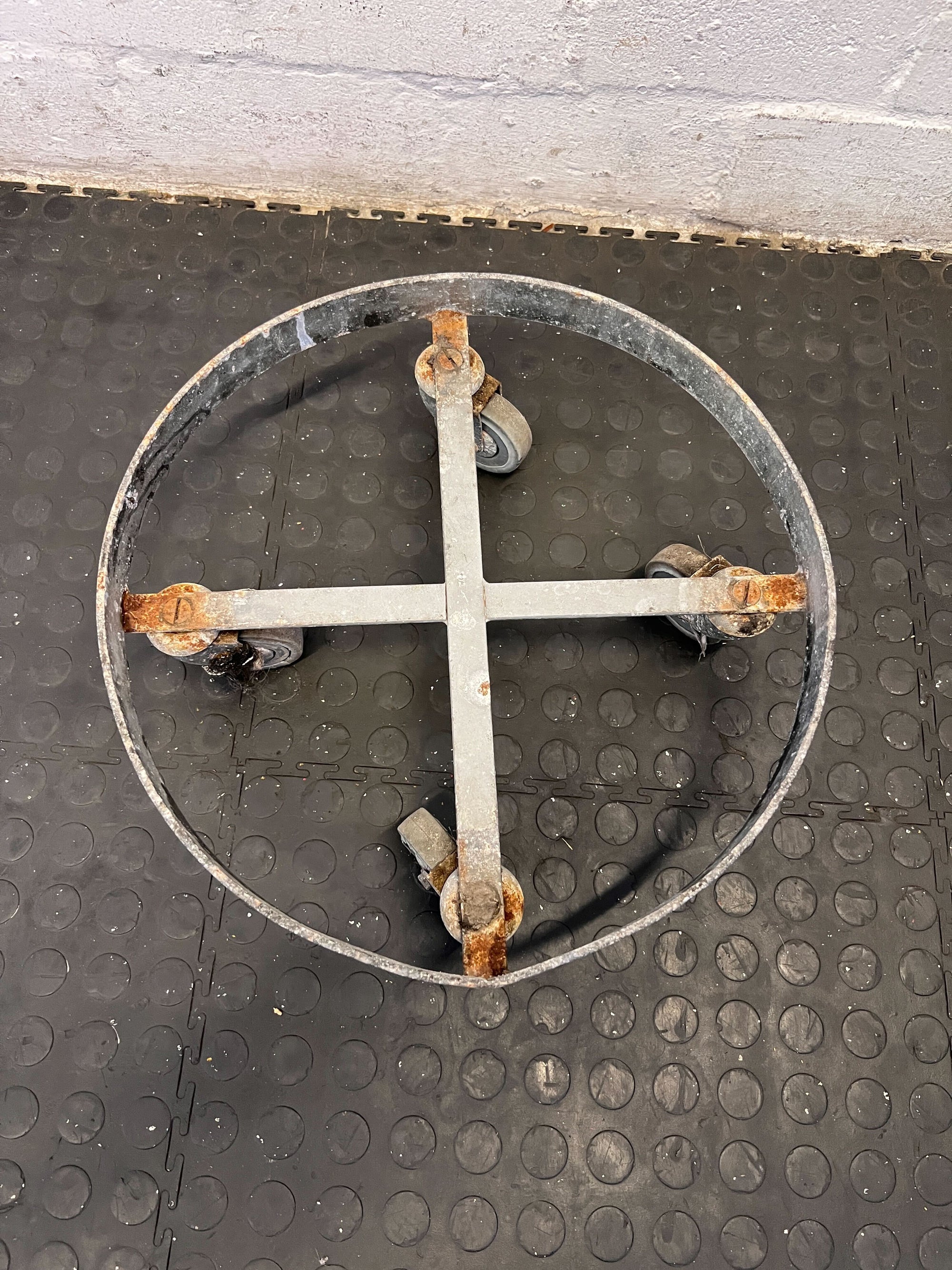 Vintage Metal Round Dolly with Wheels - Rustic Charm