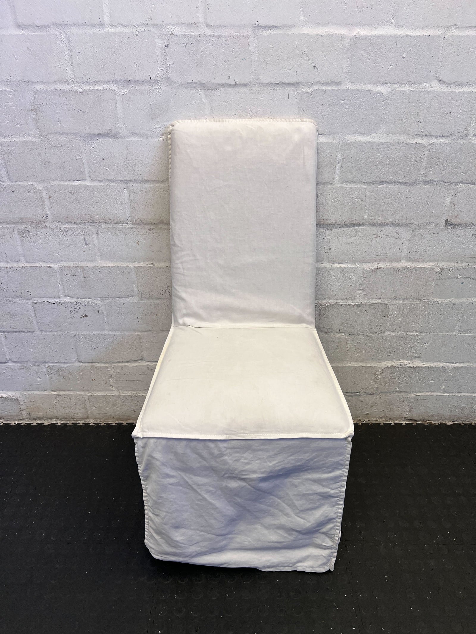 Elegant White Fabric Dining Chair with Minor Wear