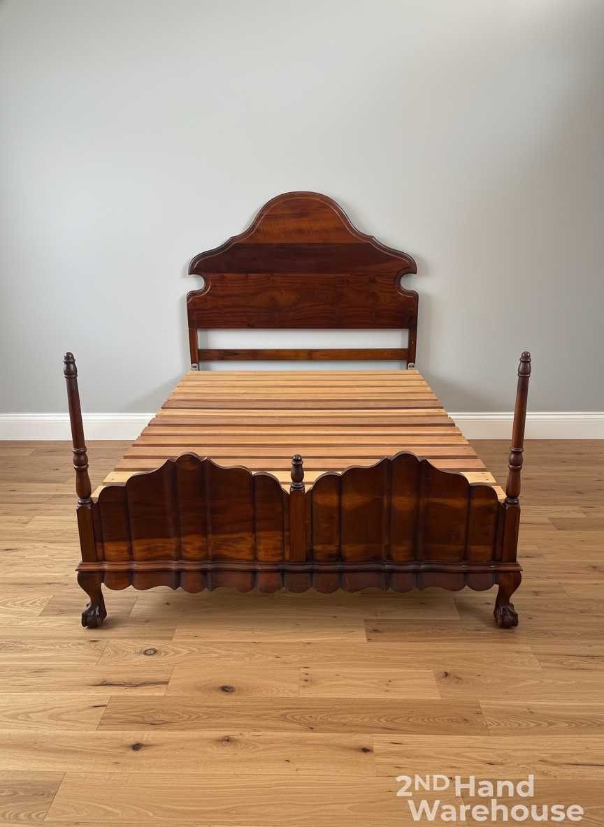 Elegant Vintage Dark Wood Double Bed Frame