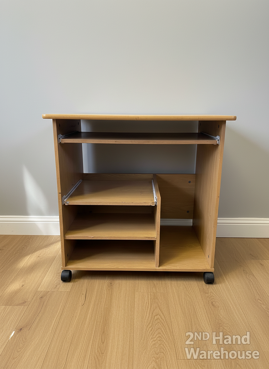 Versatile Light Wood Mobile Storage Unit with Pull-Out Shelf