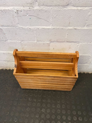 Rustic Wooden Slatted Storage Caddy with Handle