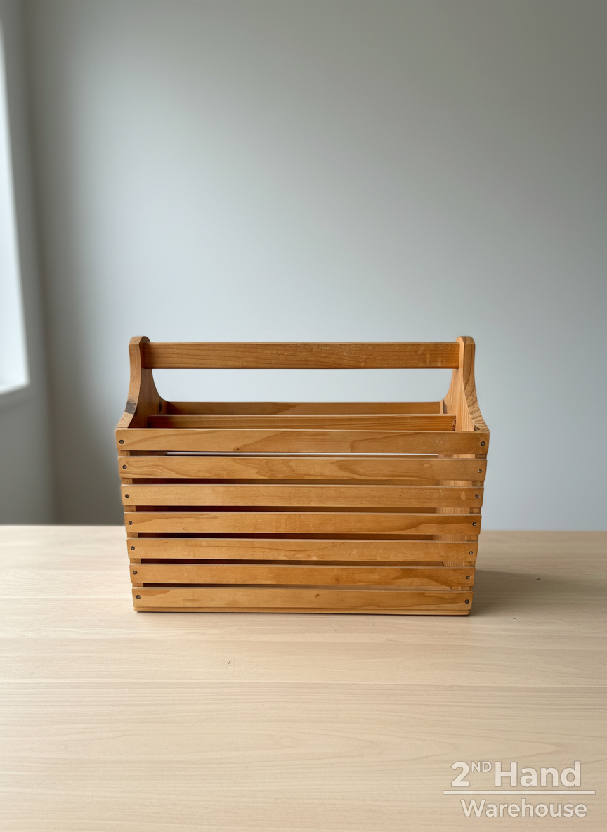 Rustic Wooden Slatted Storage Caddy with Handle