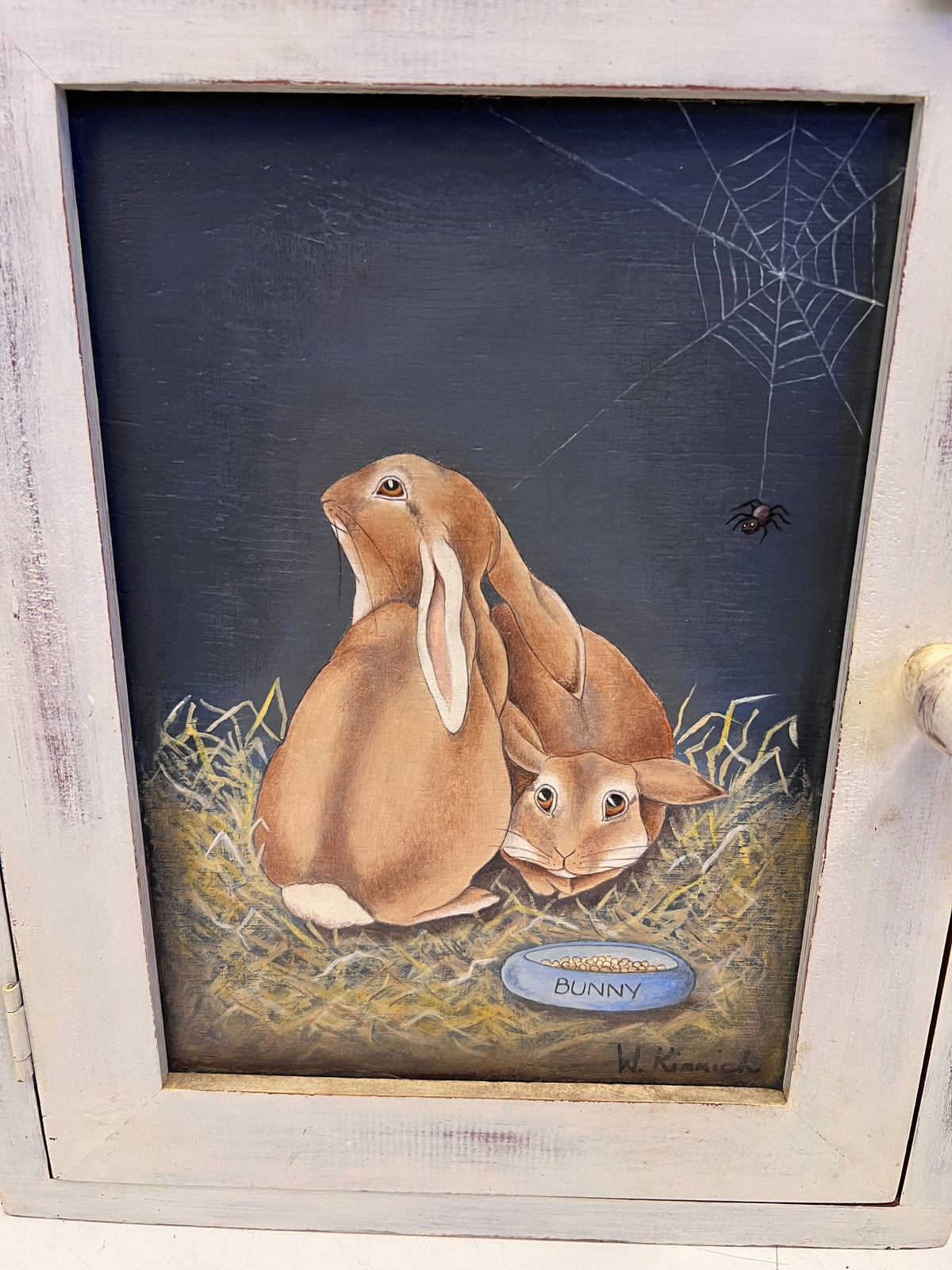 Charming Vintage Wooden Bunny-Themed Wall Decor Cabinet