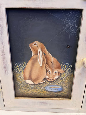Charming Vintage Wooden Bunny-Themed Wall Decor Cabinet