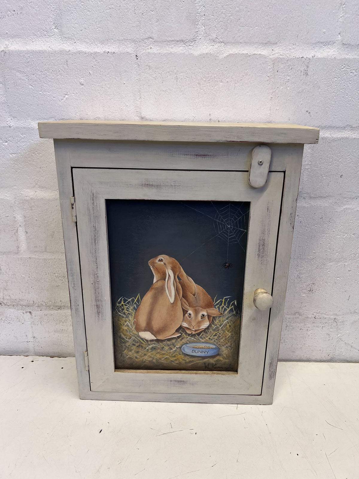 Charming Vintage Wooden Bunny-Themed Wall Decor Cabinet