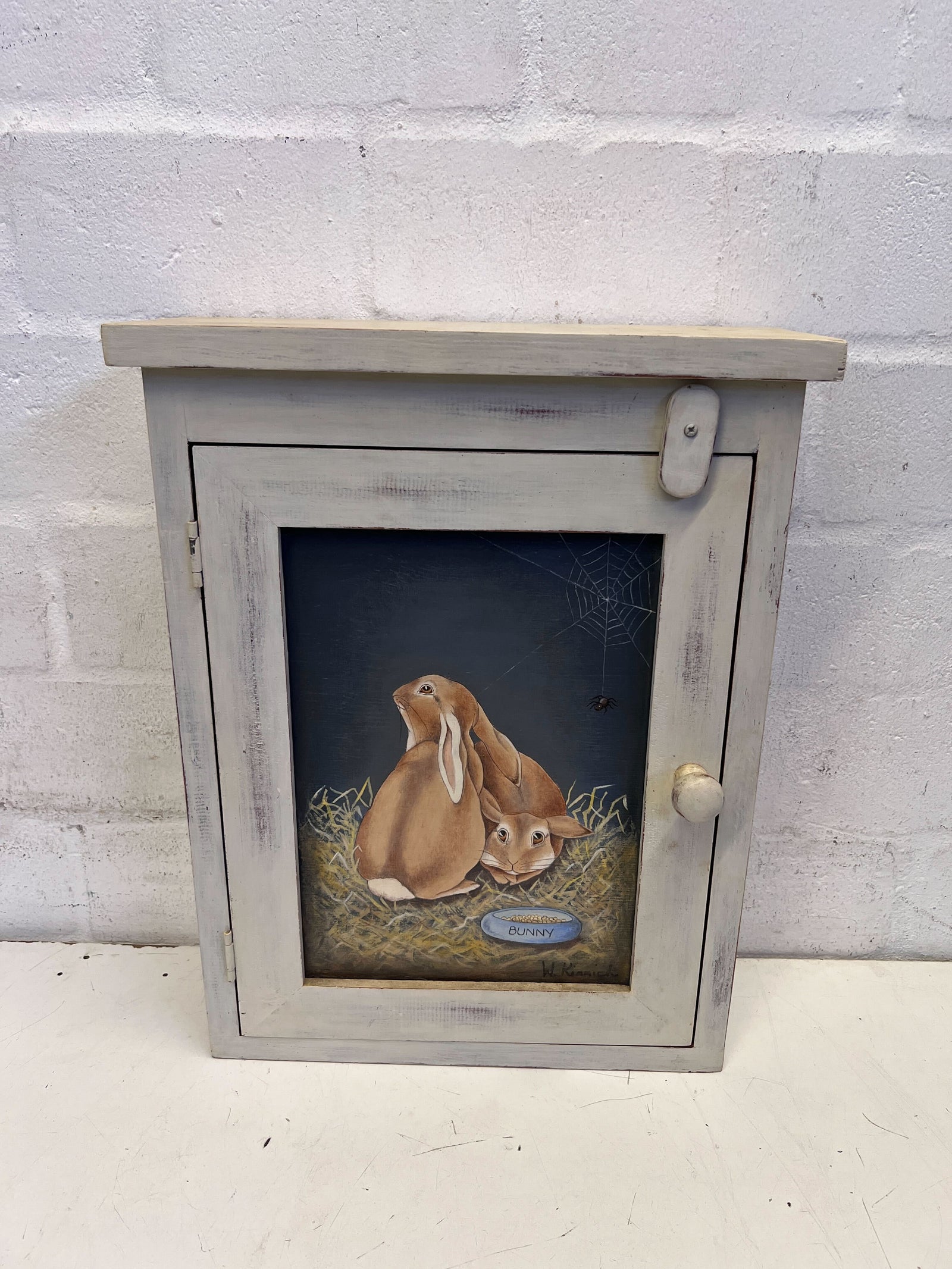 Charming Vintage Wooden Bunny-Themed Wall Decor Cabinet