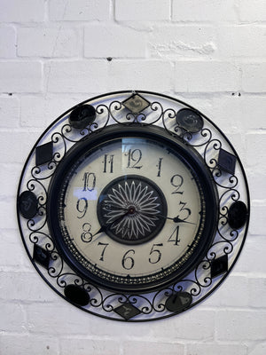 Ornate Black Metal Wall Clock - Vintage Charm