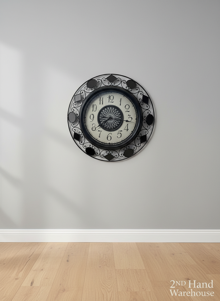 Ornate Black Metal Wall Clock - Vintage Charm