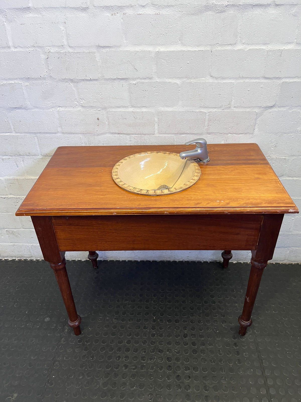 Charming Vintage Wooden Washstand with Basin & Faucet