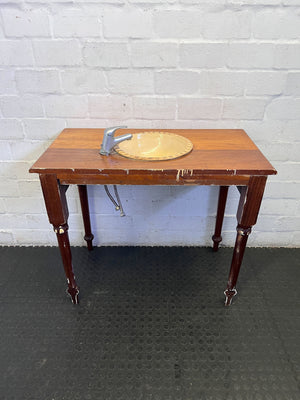 Charming Vintage Wooden Washstand with Basin & Faucet