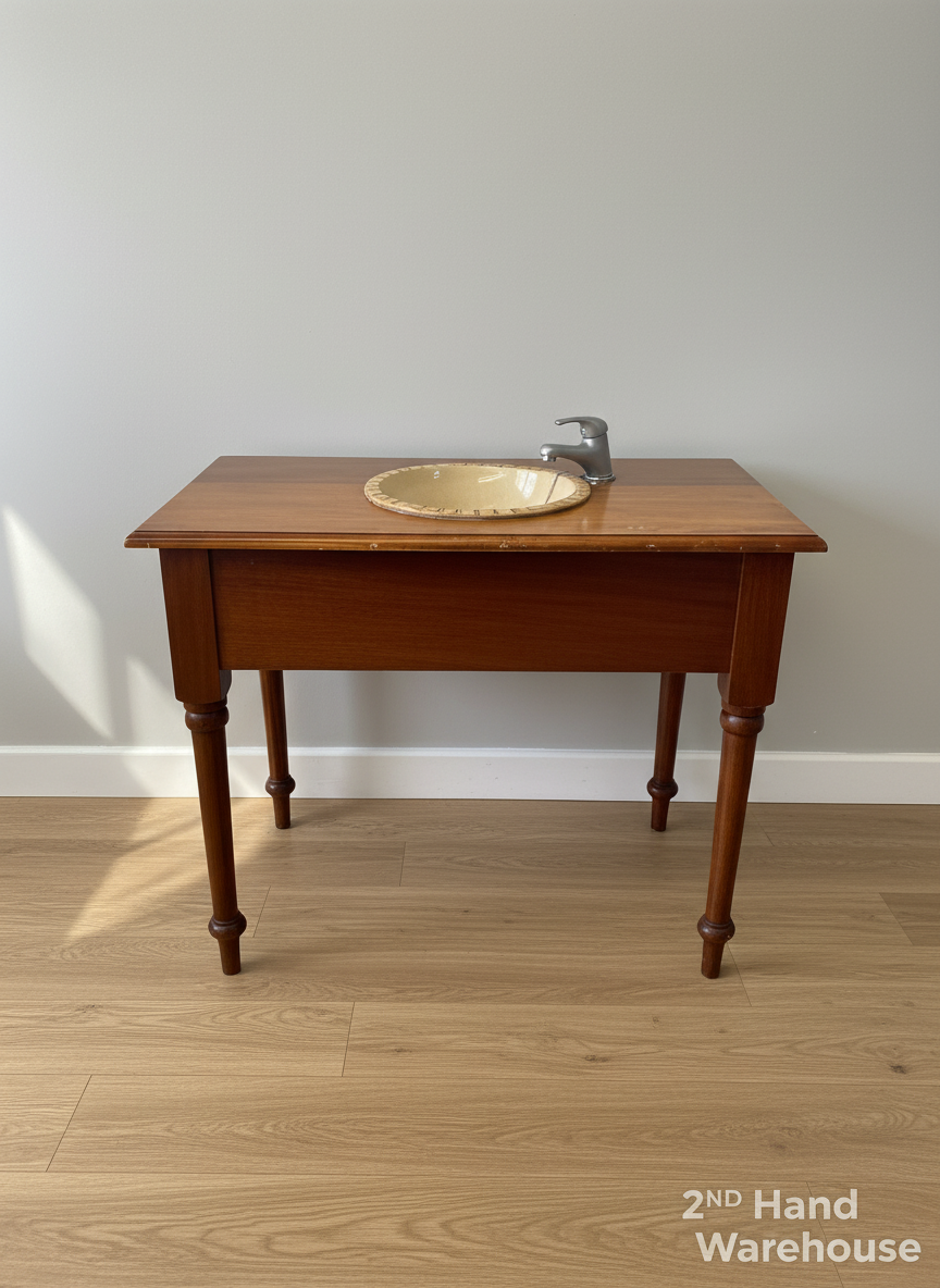 Charming Vintage Wooden Washstand with Basin & Faucet